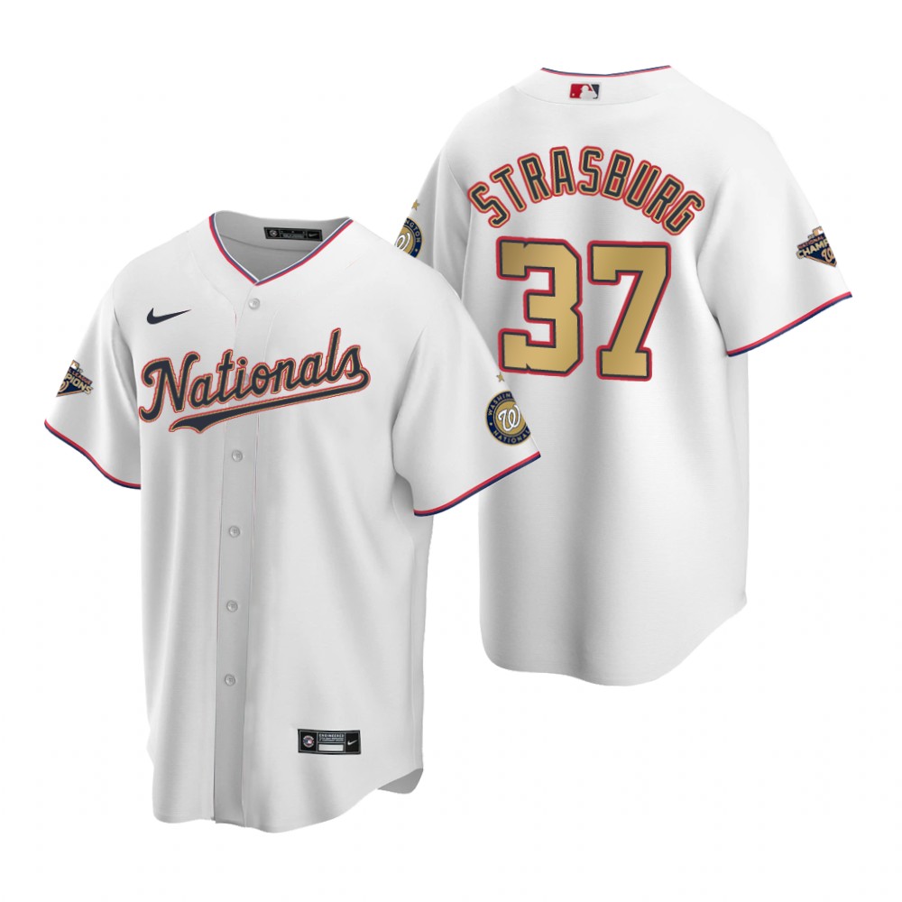 2017 MLB Washington Nationals #37 Strasburg White Game Jerseys